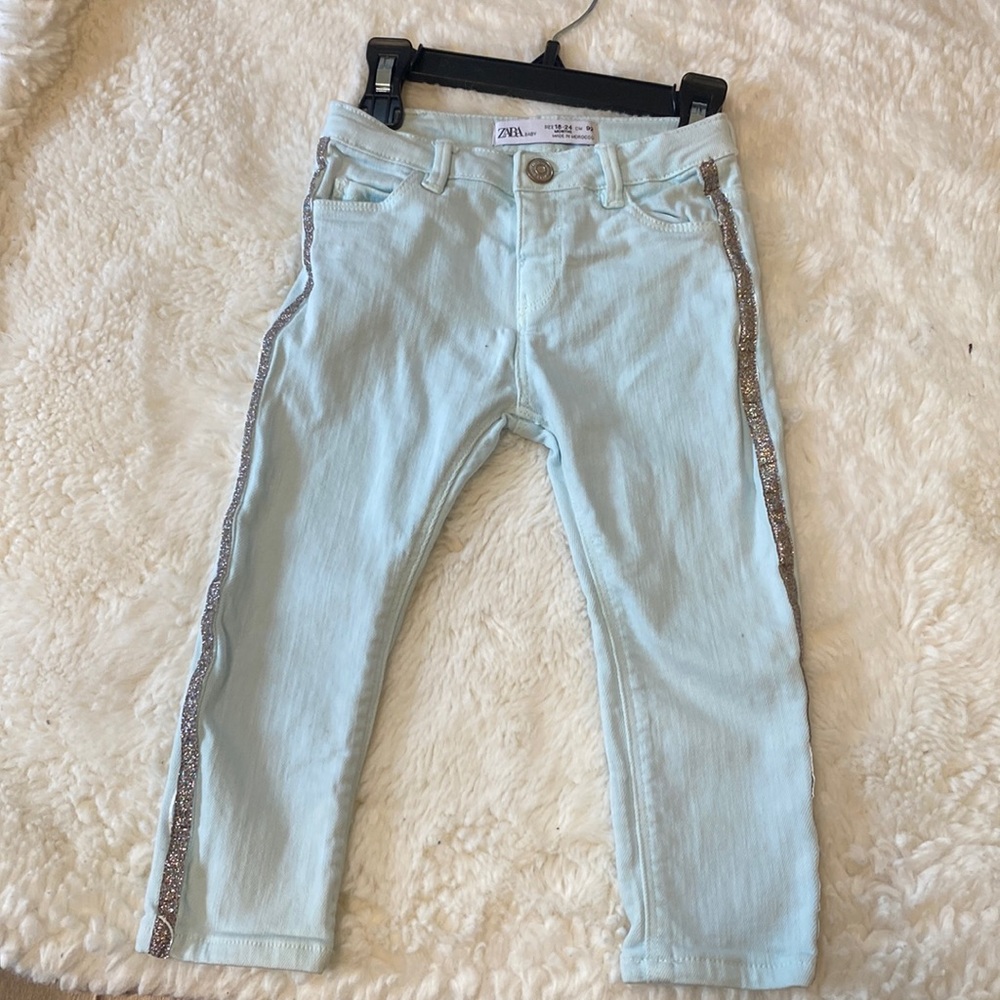 Zara baby girl jeans with sparkly stripes